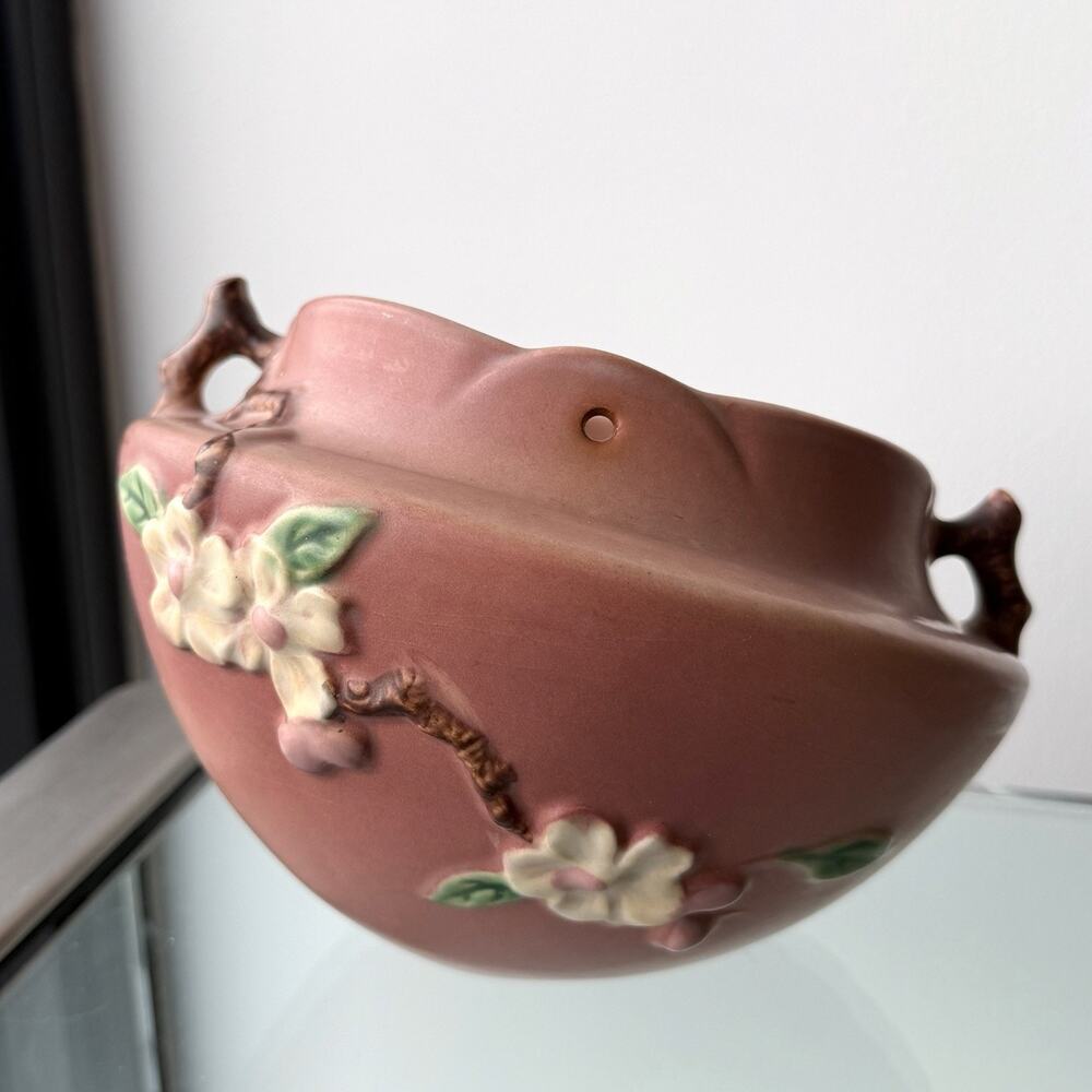 Roseville Pottery Pink Apple Blossom Hanging Planter Basket
